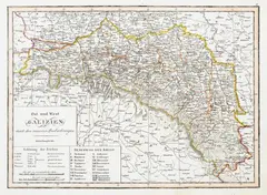 Tranquillo Mollo, Ost und West Galizien nach den neuesten Beobachtungen, Mapa Galicji, Wiedeń, 1818 miedzioryt kolorowany liniowo w epoce