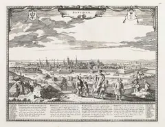 Frederik de Wit, Dantzick, Panorama Gdańska pochodząca z dzieła „Theatrum praecipuarum totius Europae”, Amsterdam, po 1694 miedzioryt, 40