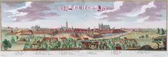 Friedrich Bernhard Werner Jeremias Wolff, Brieg in Schlesien, Panorama Brzegu, Spadkobiercy Jeremiasa Wolffa, Augsburg, 1725-1760 miedzioryt kolorowany