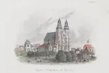 Auguste François Alès, Eglise Cathédrale de Gnèzne, Widok katedry w Gnieźnie, pochodzący z książki Leonarda Chodźki „La Pologne historique…”, Paryż 1835-1836 staloryt kolorowany, wym. arkusza 17