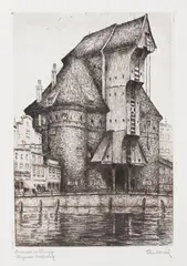 Paul Kreisel, Żuraw Gdański, akwaforta, papier, 24