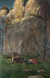 Jerzy Kossak, Upadek, 1929 r., 1929, olej, płótno
