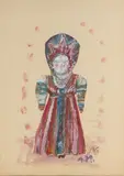 Andrzej Kreütz-Majewski, Projekt kostiumu do baletu Petrushka Igora Stravinskyego, 1969 r., 1969, kolaż, akwarela, papier