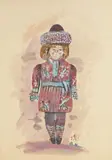 Andrzej Kreütz-Majewski, Projekt męskiego kostiumu do baletu Petrushka Igora Stravinskyego, 1969 r., 1969, kolaż, akwarela, papier