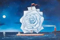 Rafał Olbiński, White Rose, olej, płótno