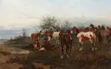 Ludwik Gędłek, Na popasie, olej, deska