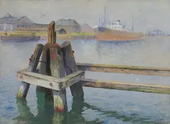 Soter Jaxa-Małachowski, Widok na Martwą Wisłę w Gdańsku, 1934, 1934, akwarela, tektura
