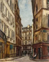 Józef Pankiewicz, Widok rue Bourbon-le-Chateau w Paryżu, 1925 r., 1925, olej, tektura