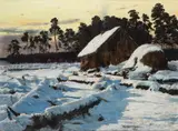 Leśniczówka w śniegu, 1906 r. by Michał Gorstkin-Wywiórski, 1906, olej, płótno, 60, sold Nov 2024