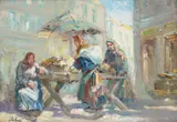 Erno Erb, Przekupki, olej, płyta, 35