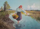 Wiktor Korecki, Dziewczyna z kaczeńcami, olej, sklejka, 28