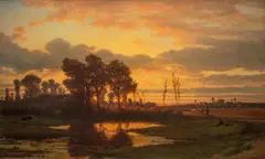 Adrianus van Everdingen, O zachodzie słońca, 1861 r., 1861, olej, płótno, 61
