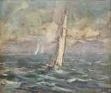 Na morzu by Eugeniusz Dzierżencki, olej, tektura, sold Nov 2024