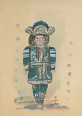 Andrzej Kreütz-Majewski, Projekt niebieskiego kostiumu do baletu Petrushka Igora Stravinskyego, 1969 r., 1969, kolaż, papier