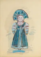 Andrzej Kreütz-Majewski, Projekt niebieskiego kostiumu do baletu Petrushka Igora Stravinskyego, 1969 r., 1969, akwarela, kolaż, papier, 69