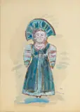 Andrzej Kreütz-Majewski, Projekt niebieskiego kostiumu do baletu Petrushka Igora Stravinskyego, 1969 r., 1969, akwarela, kolaż, papier, 69