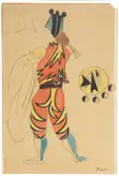 Projekt kostiumu męskiego do baletu Le Tricorne by Pablo Picasso, pochoir, papier, sold Nov 2024