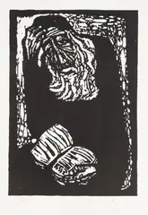 Z cyklu judaica, 1965 by Jerzy Duda-Gracz, 1965, linoryt, papier, 15, sold Nov 2024