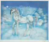 Niebieski jednorożec by Salvador Dalí, litografia barwna, papier, sold Nov 2024