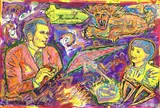 Krzysztof Skarbek, Na wycieczce spotykamy zaskakujących przyjaciół, 2024, 2024, akryl, markery olejne, papier