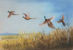 Bukiety bażantów by Tomasz Motyl, pastel, papier, sold Nov 2024