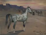 Wojciech Kossak, Scena arabska, 1936 r., 1936, olej, tektura