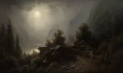 Albert Rieger, Nokturn alpejski, olej, płótno, 50