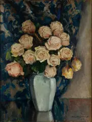 Stephan Filipkiewicz, Róże herbaciane, 1926 r., 1926, olej, płótno naklejone na tekturę