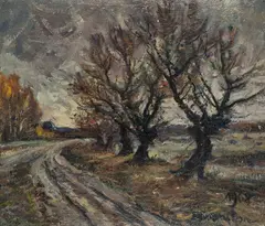 Józef Charyton, Pejzaż z wiejską drogą, 1968 r., 1968, olej, płótno