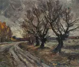 Józef Charyton, Pejzaż z wiejską drogą, 1968 r., 1968, olej, płótno