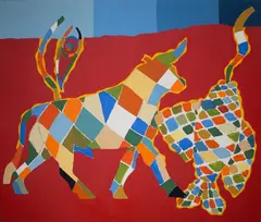 Ryszard Grzyb, Byk i ryba, 1993, 1993, olej, płótno