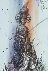 Wędrówka dusz by Tomasz Sętowski, gwasz, papier, sold Oct 2024