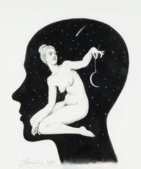 Rafał Olbiński, Le plaisir de penser, 2022, 2022, ołówek, gwasz, papier, 55