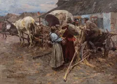 Stanisław Bohusz-Siestrzeńcewicz, Rozmowa (Przy wozie, Przed karczmą), 1897 r., 1897, olej, płótno