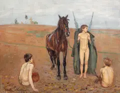 Wlastimil Hofman, Powrót, 1918, 1918, olej, tektura