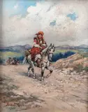 Tadeusz Rybkowski, Góralka na koniu, 1900 r., 1900, olej, deska, 8