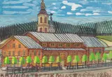 Nikifor Krynicki, Budynek Teatru Lwowskiego w Krynicyw Krynicy, ok. 2 poł. lat 50. XX w., ok. 2 poł. lat 50. XX w.akwarela, gwasz, papier