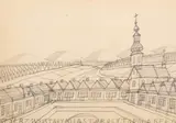 Nikifor Krynicki, Widok z kościołem, ok. 1960 r., 1960, ołówek, papier, 22