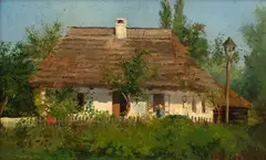 Konstanty Niemczykiewicz, Przed dworkiem, 1894 r., 1894, olej, płyta, 20