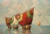 Rudolf Priebe, Łodzie, olej, płótno