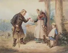 Franciszek Kostrzewski, Jałmużna, 1873, 1873, akwarela, papier, 28