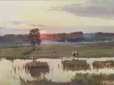 Eligiusz Wacław Baranowski, Pejzaż z bocianami, olej, płótno, 57