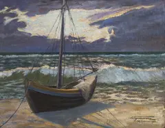 Wilhelm Tyszkowski, Łódź rybacka, 1922, 1922, olej, płótno naklejone na tekturę