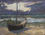 Wilhelm Tyszkowski, Łódź rybacka, 1922, 1922, olej, płótno naklejone na tekturę