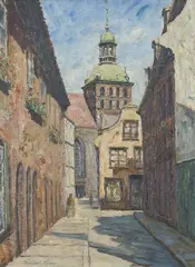 Willy Werner, Widok kościoła św. Brygidy w Gdańsku od strony dawnej ulicy Malarskiej, olej, płótno