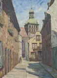 Willy Werner, Widok kościoła św. Brygidy w Gdańsku od strony dawnej ulicy Malarskiej, olej, płótno
