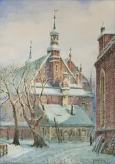 Moritz Wimmer, Zaplecze kościoła św. Jana w Gdańsku, akwarela, gwasz, papier
