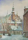 Moritz Wimmer, Zaplecze kościoła św. Jana w Gdańsku, akwarela, gwasz, papier