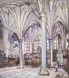 Otto Hamel, Wnętrze Dworu Artusa w Gdańsku, olej, tektura, 19