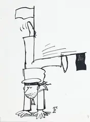 Jerzy Flisak, Sygnalizacja szyfrem, l. 60. XX w., proj. ilustracji do „Szpilek” tusz, papier